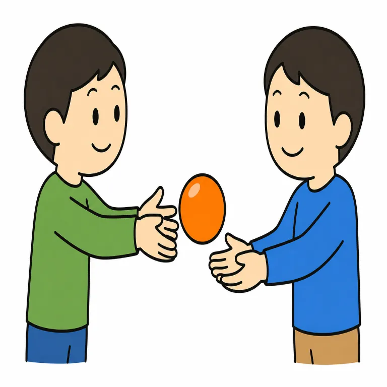 pass on（回す、譲る・phrasal_verb）の覚え方イラスト