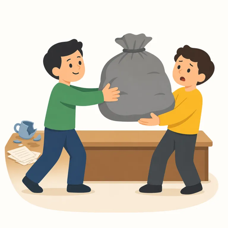 pass the buck（責任転嫁する・イディオム）の覚え方イラスト — pass は「手渡す・回す」と覚えて、この句全体を「責任のボールを次の人へ回す」とイメージすると定着しやすいです