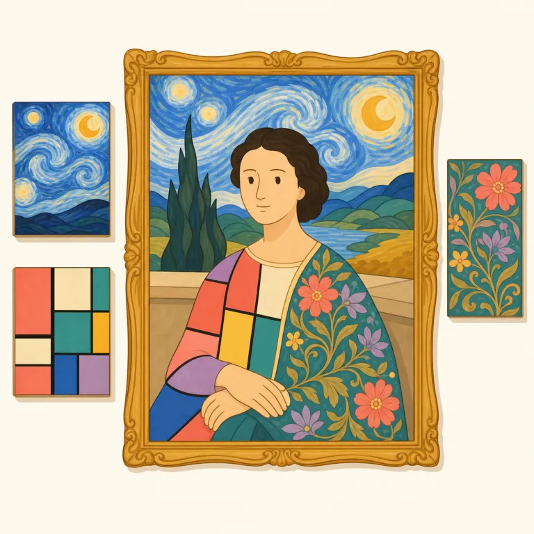 pastiche（模倣作品・名詞）の覚え方イラスト — parody が笑いや風刺を前面に出すのに対し、pastiche はまず「この作風・時代感をそれっぽく再現した作品」という語