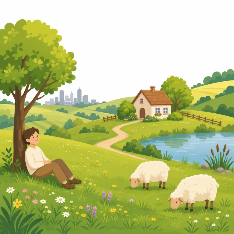 pastoral（牧歌的な・形容詞）の覚え方イラスト — この意味の pastoral は、田園や農村の静けさを描く語として覚えると定着します
