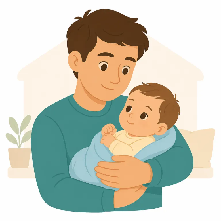 paternity（父親であること・名詞）の覚え方イラスト — paternal（父親の、父らしい）を知っていると覚えやすく、paternity はその名詞版で「父親であること・父子関係」