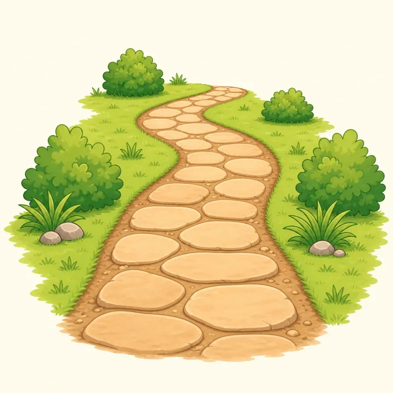 pathway（小道、通路・名詞）の覚え方イラスト — path と way の両方が見えるので、『人が通る細い道が、そのまま目的への進み方にもなる語』とまとめて覚える