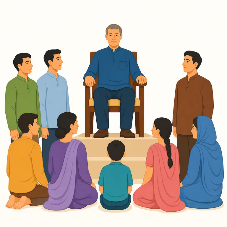 patriarchal（家父長制的な・形容詞）の覚え方イラスト — まず核は patriarch（家父長）で、そこに -al が付いて「家父長制のような」と覚えるとよいです