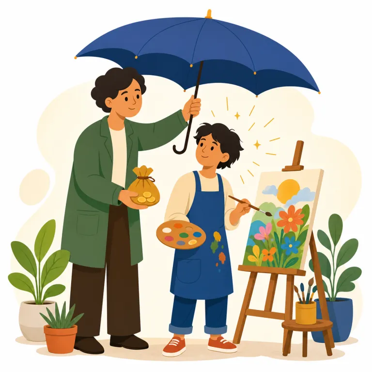 patronage（後援・名詞）の覚え方イラスト — patronage は patron「後援者」が与える support と考えると覚えやすいです