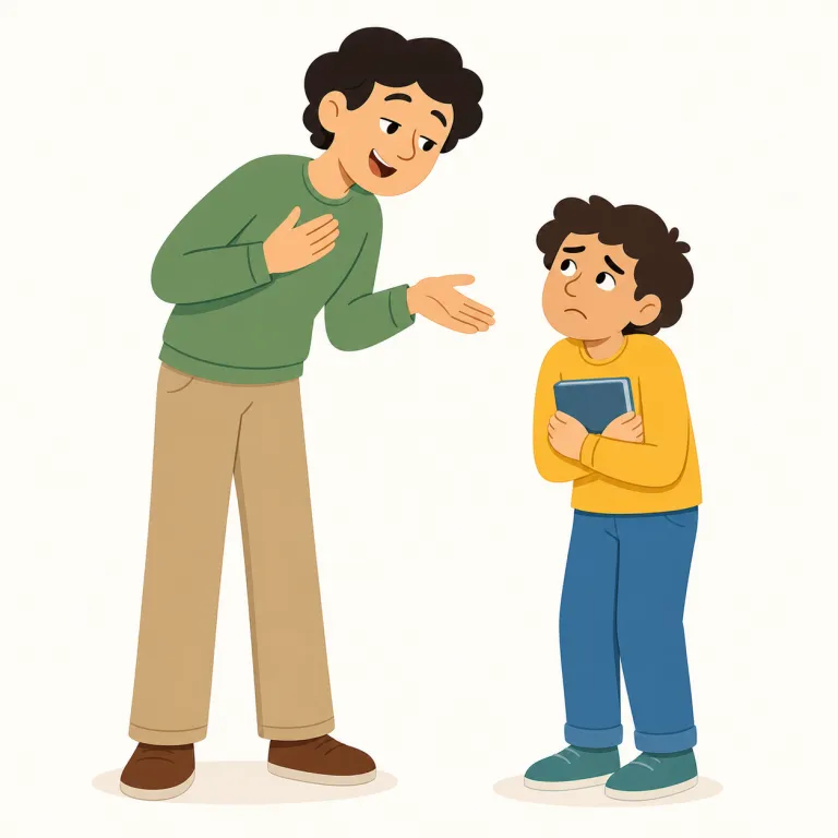 patronize（見下した態度をとる・動詞）の覚え方イラスト — patronize は、人に対して自分が上の立場にいるようにふるまう動詞です