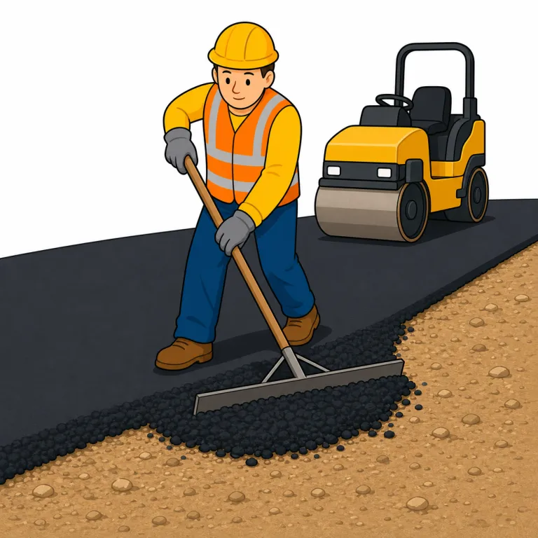 pave（舗装する・動詞）の覚え方イラスト — pave は pavement「舗装された道・歩道」と結びつけると覚えやすい動詞です