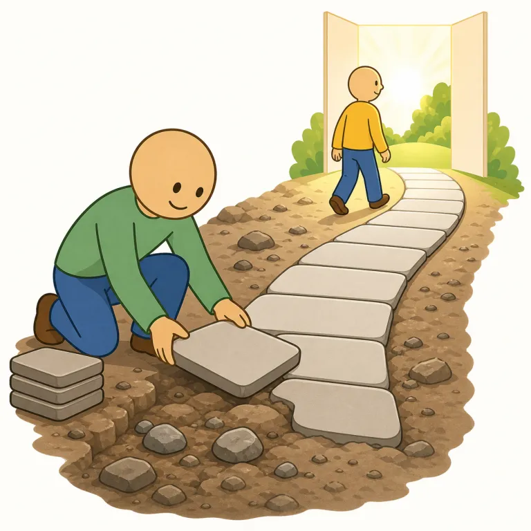pave the way for（道を開く・イディオム）の覚え方イラスト — この「道を開く」は、pave「舗装する」の比喩を強く残した意味として覚えます