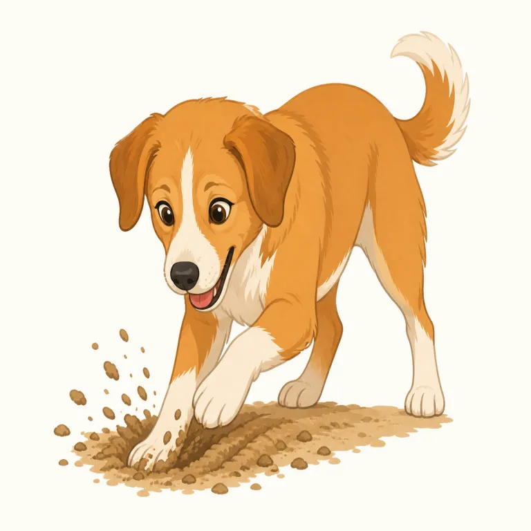 pawing（（動物が前足で）かく、（人が）手でまさぐる・動詞）の覚え方イラスト — paw をまず「犬や猫の足・前足」として押さえると、pawing はその前足で何かをカサカサ引っかく、押す、探る動きだとまとまります
