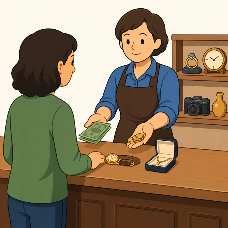 pawnbroker（質屋・名詞）の覚え方イラスト — pawn は chess の「ポーン」より、まず「質に入れる・質草」の意味をセットで覚えるのが近道です