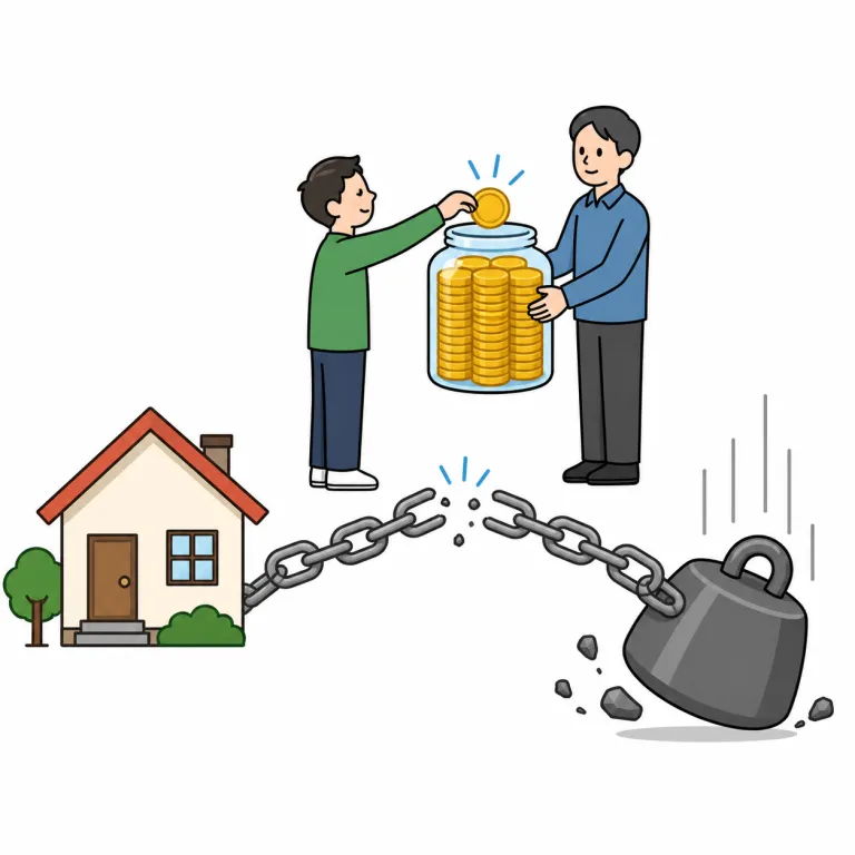 pay off（完済する・phrasal_verb）の覚え方イラスト