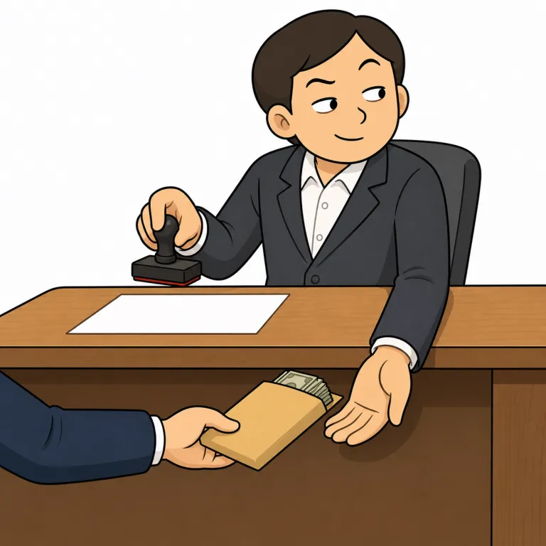pay off（賄賂を渡す・phrasal_verb）の覚え方イラスト