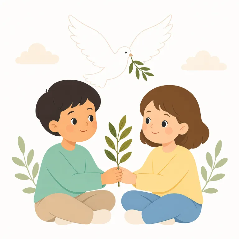 peace（平和・名詞）の覚え方イラスト — peace は、war, conflict, violence と対になる「平和」として覚えると整理しやすいです