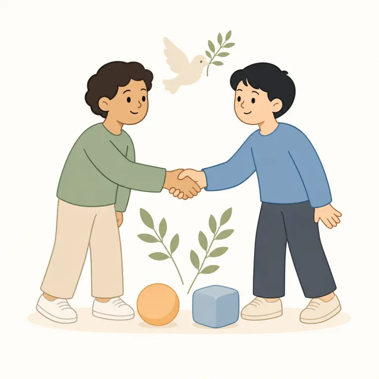 peaceably（平和的に・副詞）の覚え方イラスト — このエントリの peaceably は、基本義の「穏やかに」ではなく、争いや暴力を用いない「平和的に」という公的・社会的な意味です
