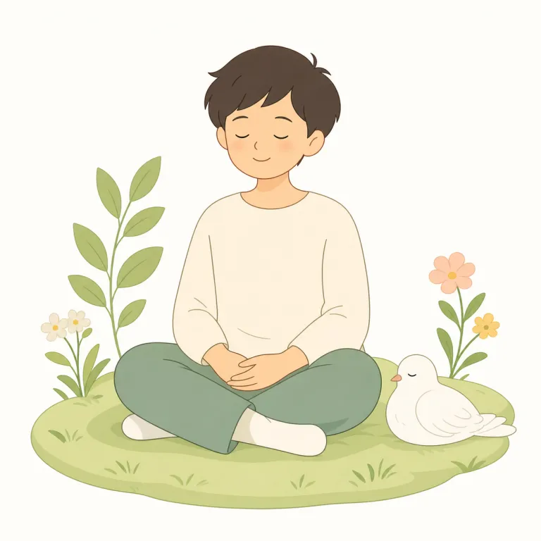 peacefully（平和に、穏やかに・副詞）の覚え方イラスト — peace を知っていれば核はそのまま「平和」