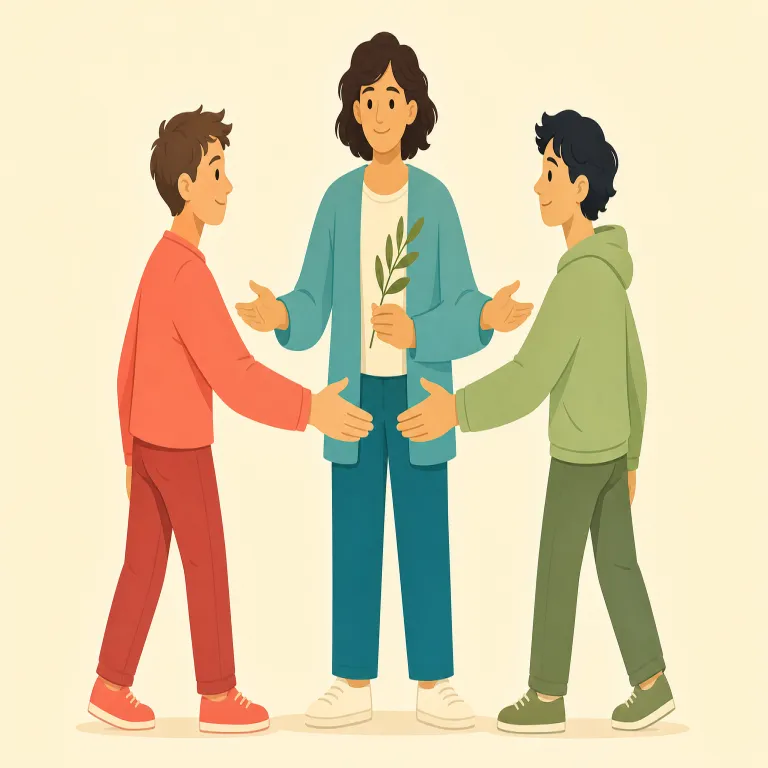 peacemaker（仲裁者・名詞）の覚え方イラスト — peace＋maker で直訳すると「平和を作る人」