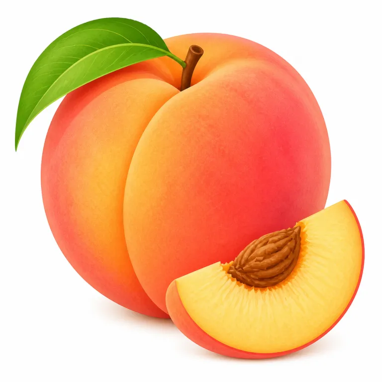 peach（桃・名詞）の覚え方イラスト — peach は、丸い形、甘い香り、やわらかい果肉、中心の硬い種をまとめて映像で覚えると定着します