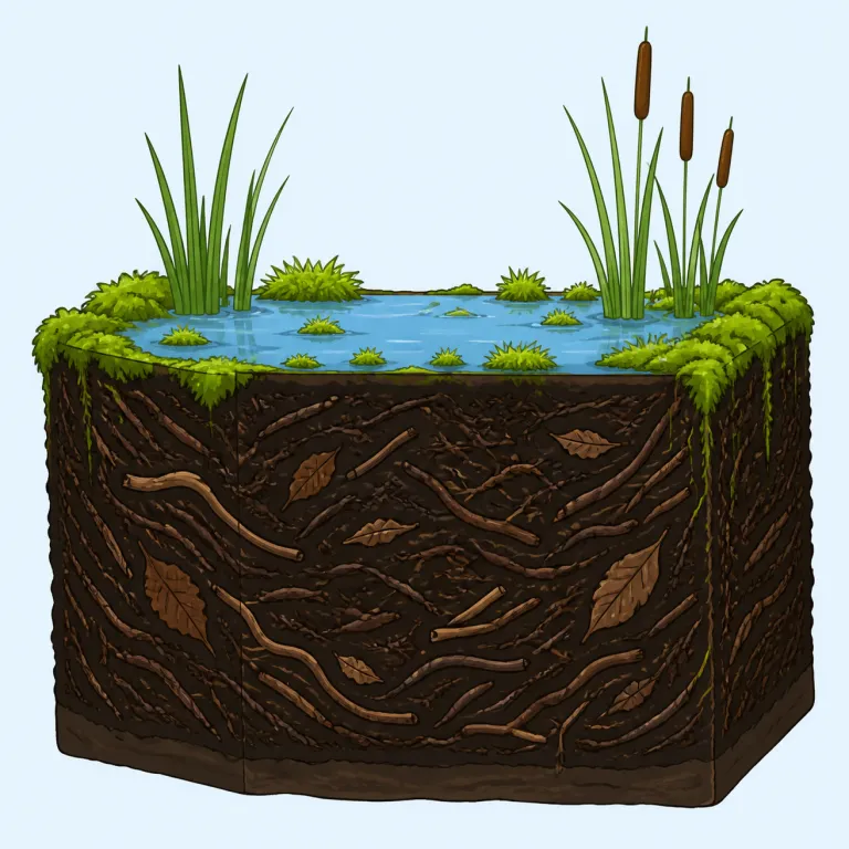 peat（泥炭・名詞）の覚え方イラスト — peat は単独より peat moss で覚えると定着しやすい語
