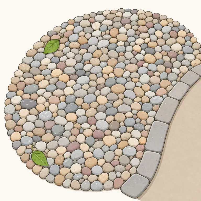 pebbled（小石の・形容詞）の覚え方イラスト — pebbled は pebble「小石」に -ed が付いた形で、「小石を備えた」「小石に関する」と覚えると入りやすいです