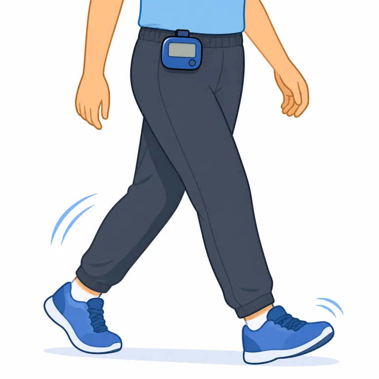 pedometer（歩数計・名詞）の覚え方イラスト — pedometer は ped-「足」と -meter「測定器」を組み合わせて、「歩数を測る器械」と覚えます