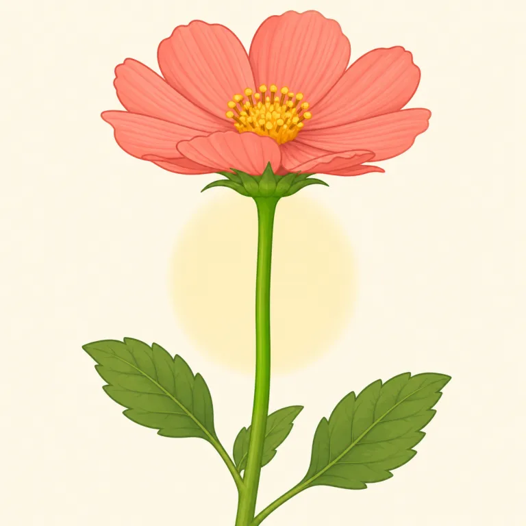 peduncle（花柄・名詞）の覚え方イラスト — ped- を pedal や pedestrian の「足」の感覚で押さえると、peduncle は花を支える“足のような柄”とイメージしやすい