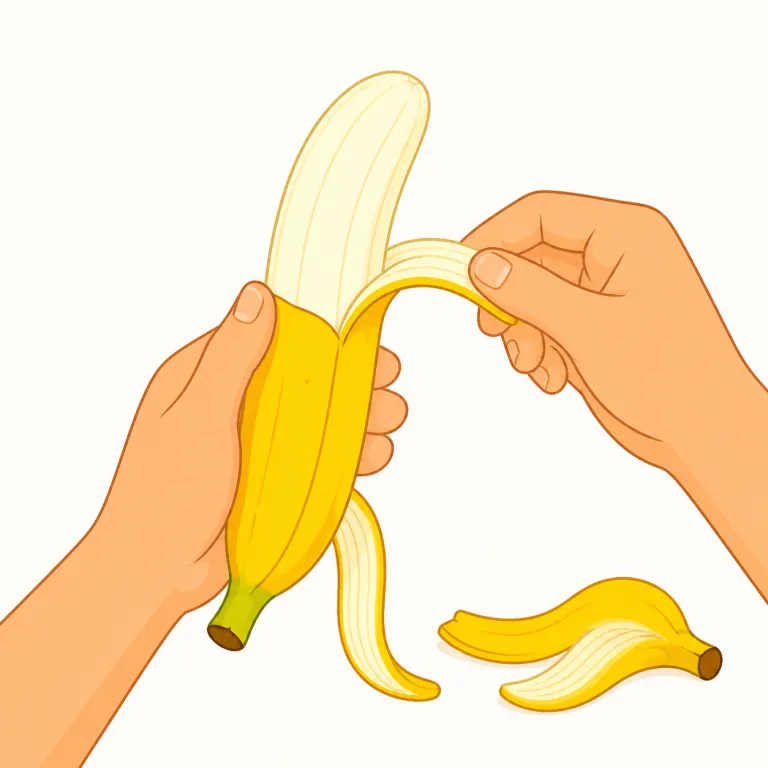 peel（皮をむく・動詞）の覚え方イラスト — peel は「外側をつまんでめくる／刃で薄くそぐ」動きまで含めてイメージします