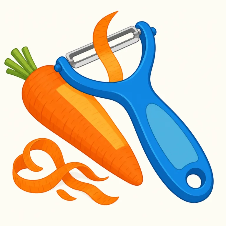 peeler（ピーラー・名詞）の覚え方イラスト — この peeler は人ではなく、野菜や果物の薄い皮をむくための調理道具を指します