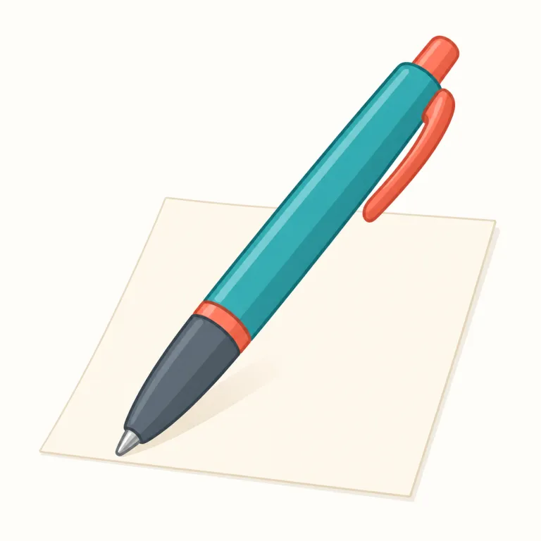 pen（ペン・名詞）の覚え方イラスト — 筆記具の pen は、もともと羽根ペンに関わる語から発展した基本名詞です