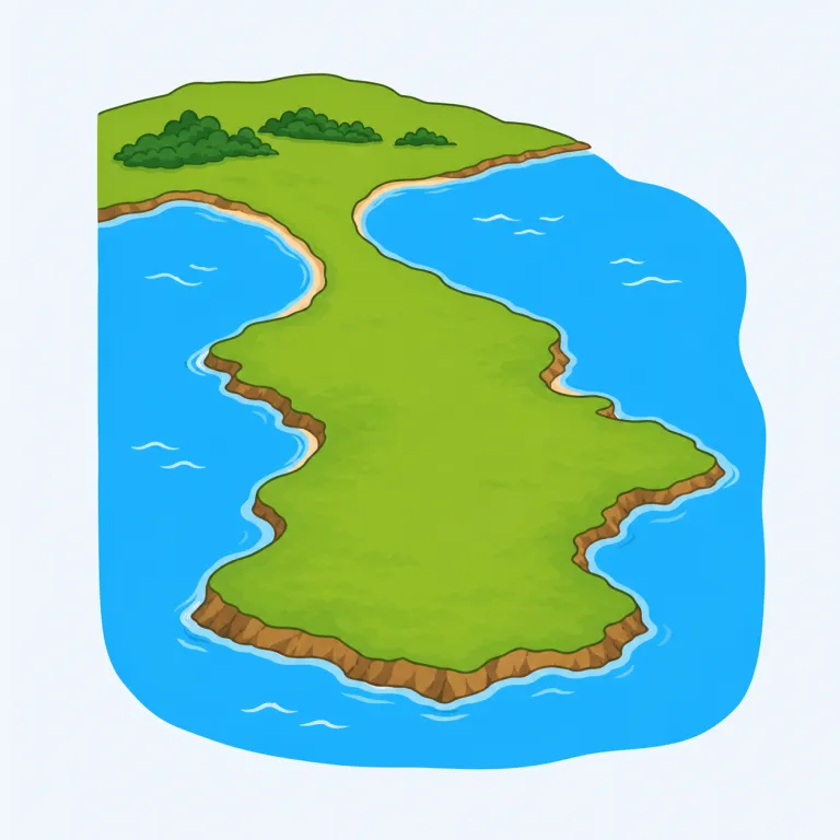 peninsula（半島・名詞）の覚え方イラスト — 地図でよく出る語として覚えるのが近道です