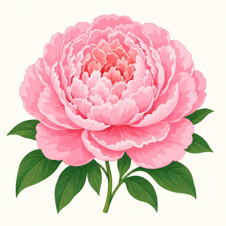 peony（牡丹・名詞）の覚え方イラスト — peony は花の種類名として丸ごと覚える語だが、綴りは pe-o-ny と3つに切ると残りやすい