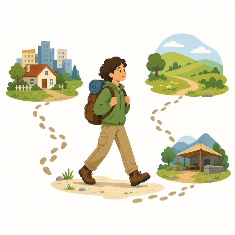 peripatetic（遍歴の・形容詞）の覚え方イラスト — “定住せず、仕事や生き方として各地を渡る人・生活”に結びつけると覚えやすい