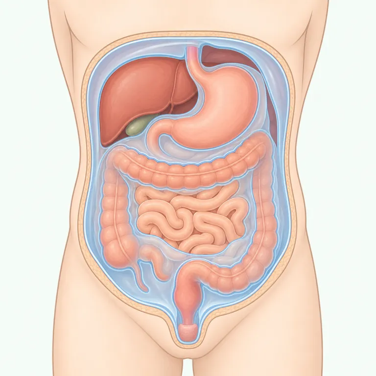 peritoneum（腹膜・名詞）の覚え方イラスト — peri- は perimeter / peripheral の「周り」を思い出すとよい