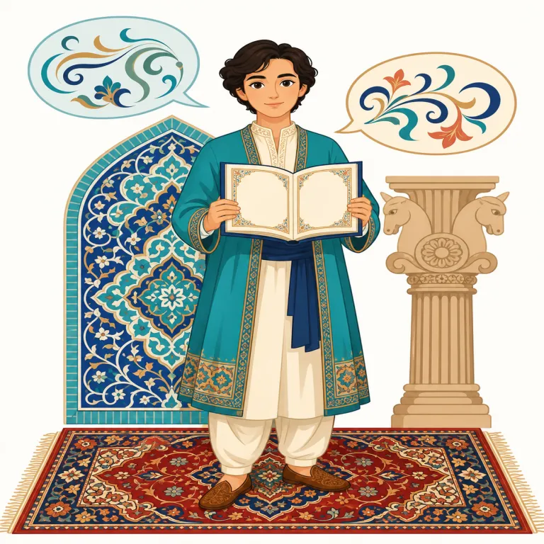 Persian（ペルシア語、ペルシア人、ペルシアの）の覚え方イラスト — Persia が地名の土台で、Persian はそこから広がって「ペルシアの」「ペルシア人」「ペルシア語」まで一語で受け持つ形