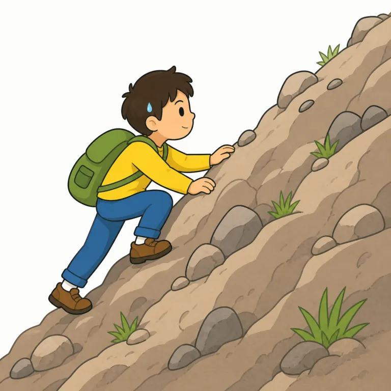 persist（粘り強く続ける・動詞）の覚え方イラスト — この persist は、人が困難や反対に負けず「やり続ける」意味です