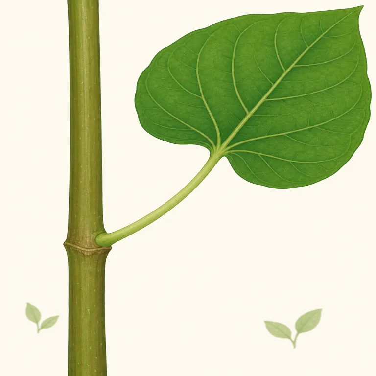 petiole（葉柄・名詞）の覚え方イラスト — まず leaf（葉）・stem（茎）・petal（花びら）と並べて整理すると残りやすい語です