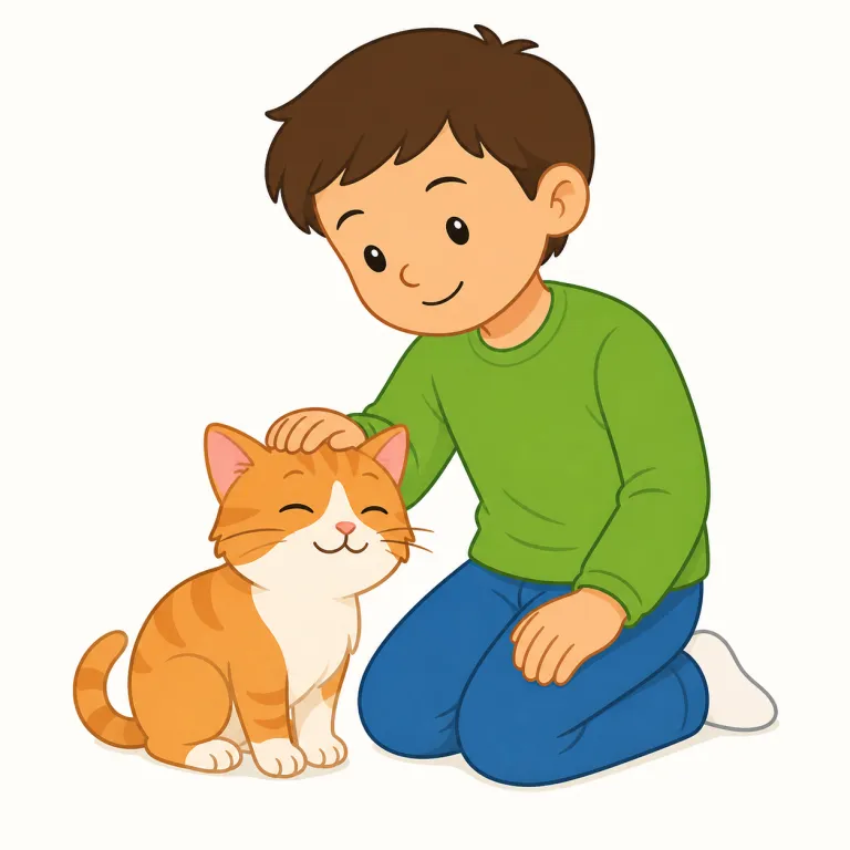 petted（撫でた、撫でられた・動詞）の覚え方イラスト — まず基本語 pet を「ペット」だけでなく「動物をやさしくなでる」という動詞でも覚えると、petted はその過去形・過去分詞だとすぐ取れます