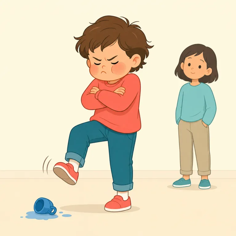 petulant（不機嫌な・形容詞）の覚え方イラスト — petulant は childish や sulky と結びつけると覚えやすい語です