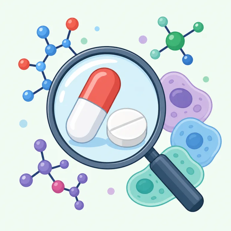 pharmacological（薬理学的な・形容詞）の覚え方イラスト — まず pharmacy（薬局）や pharmaceutical（製薬の）と同じ pharm- を見て「薬の話」だと固定すると覚えやすいです