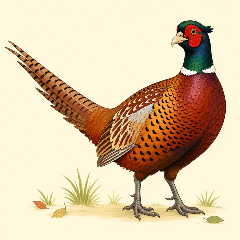 pheasant（キジ・名詞）の覚え方イラスト — bird 名として覚えるなら、まず peacock（クジャク）のような「派手な羽を持つ大型の鳥」を連想すると定着しやすい