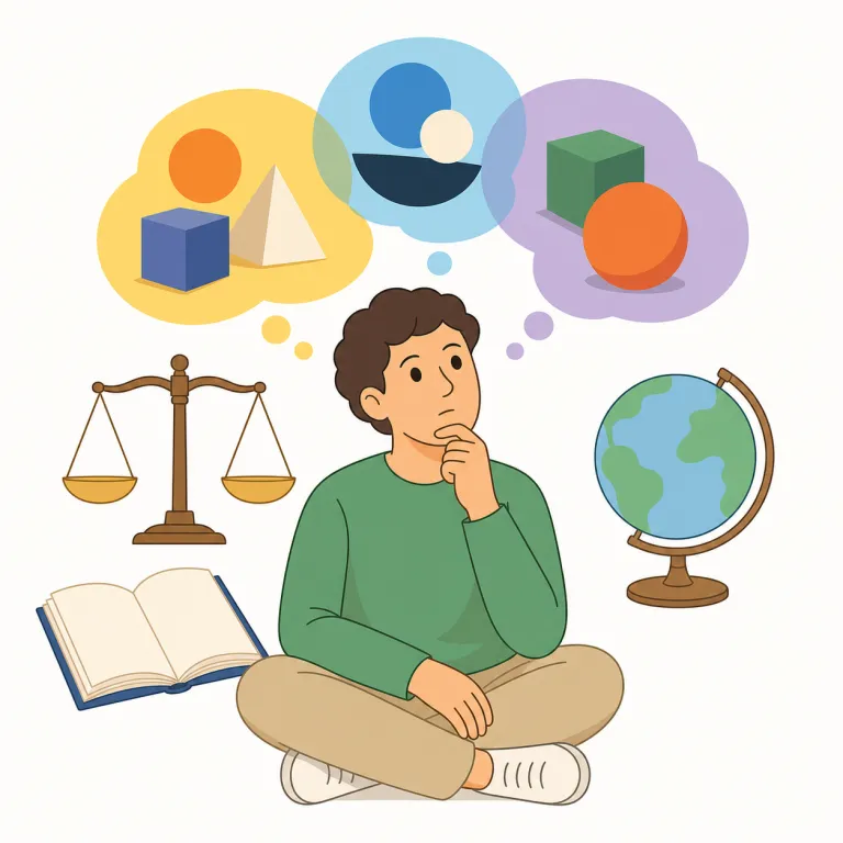 philosophizing（哲学する・動詞）の覚え方イラスト — `philosophy`（哲学）を知っていれば、`philosophize` は「哲学っぽく考える・論じる」、`-ing` が付いて「そんな思考を今まさにしている最中」…