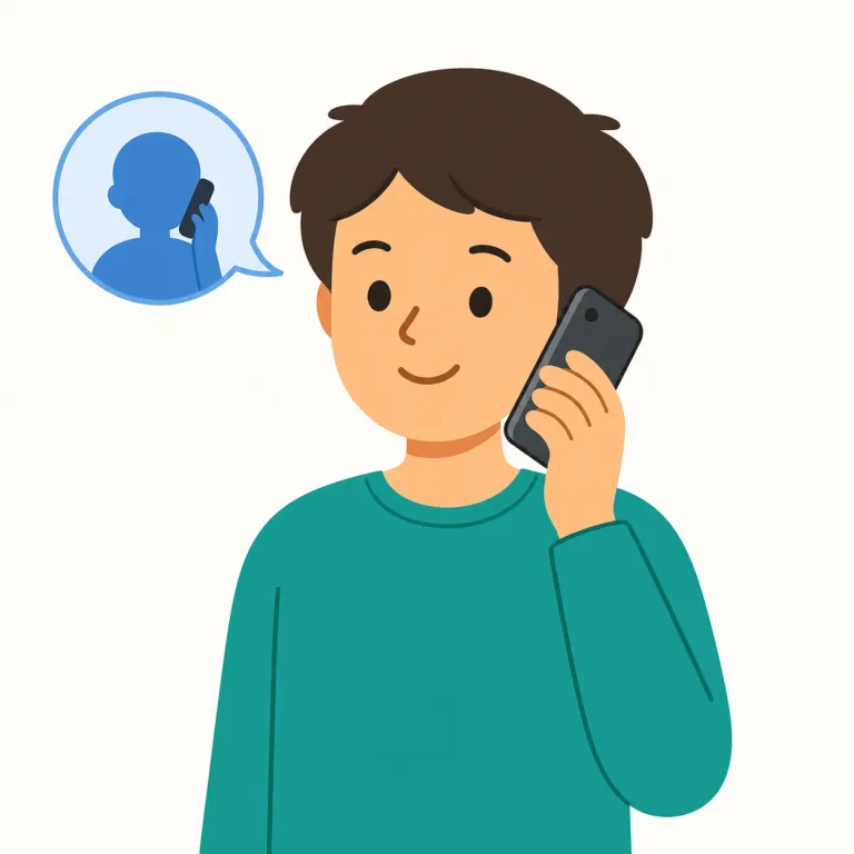 phone（電話する・動詞）の覚え方イラスト — vision は「視覚」だけでなく「未来像」も表すので、visioning は頭の中に映像のような将来や場面を作っている動作と考えると覚えやすいです