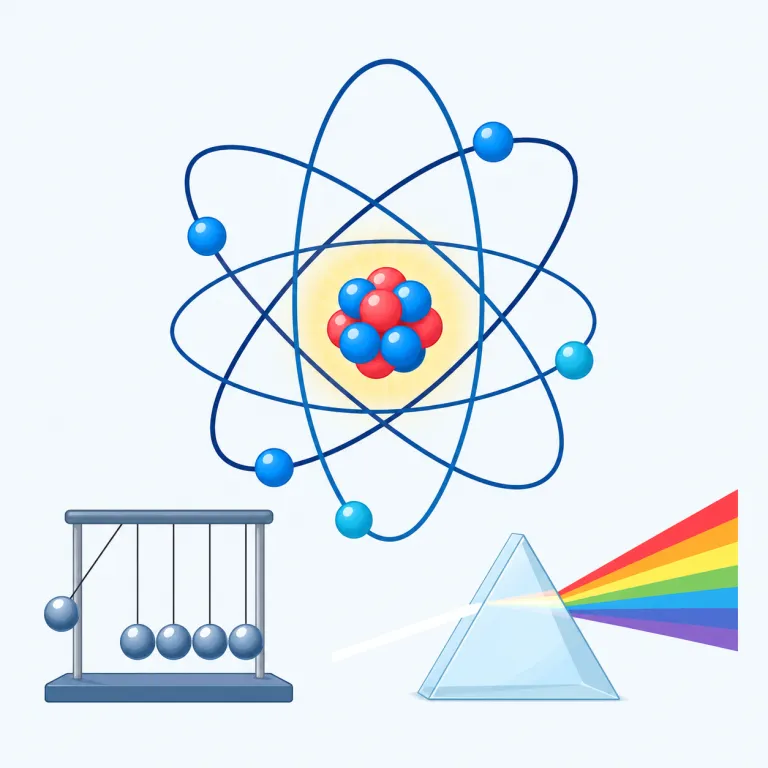 physics（物理学・名詞）の覚え方イラスト — physical（物理的な）を知っていれば、その“physical な世界のしくみ”を学ぶ科目が physics と押さえると残りやすいです