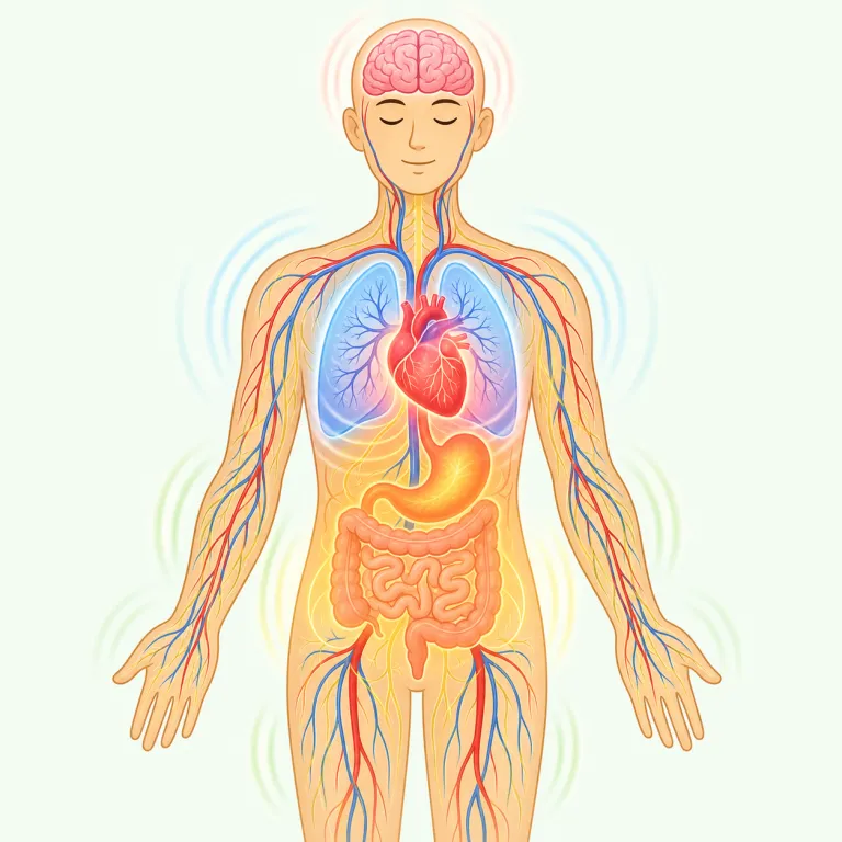 physiologically（生理的に・副詞）の覚え方イラスト — physiologically は physiology（体の働き）から来た副詞です