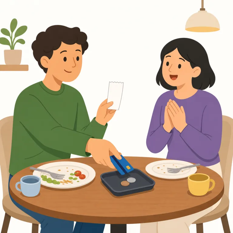 pick up the tab（おごる・イディオム）の覚え方イラスト — まず tab を「店で出る勘定・伝票」の語として覚えると定着しやすいです