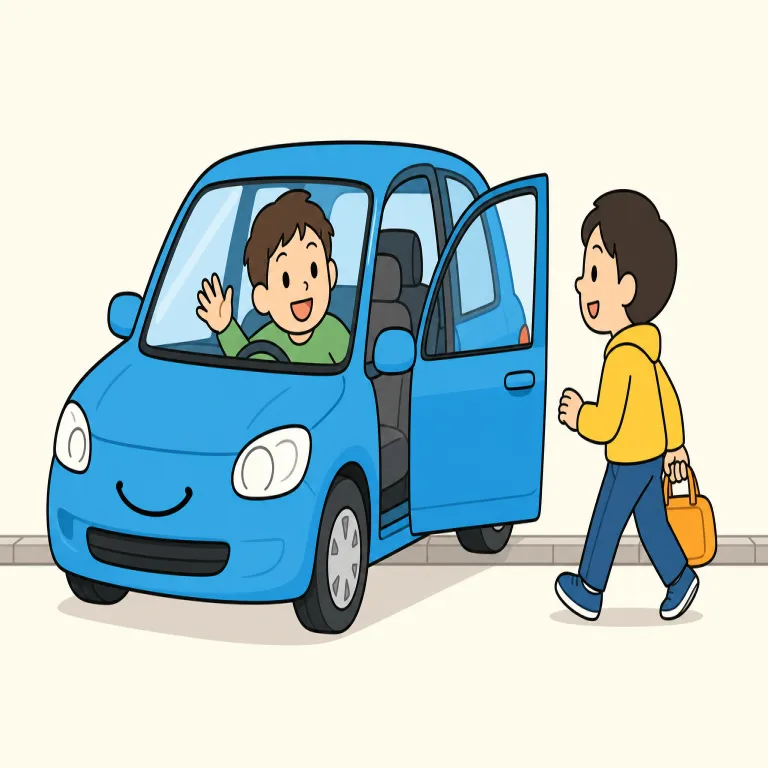 pick up（迎えに行く・phrasal_verb）の覚え方イラスト