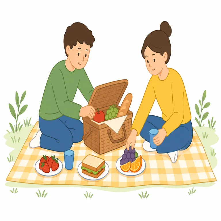 picnicking（ピクニックをすること・名詞）の覚え方イラスト — picnic に -ing が付くと、行為名としての picnicking になります