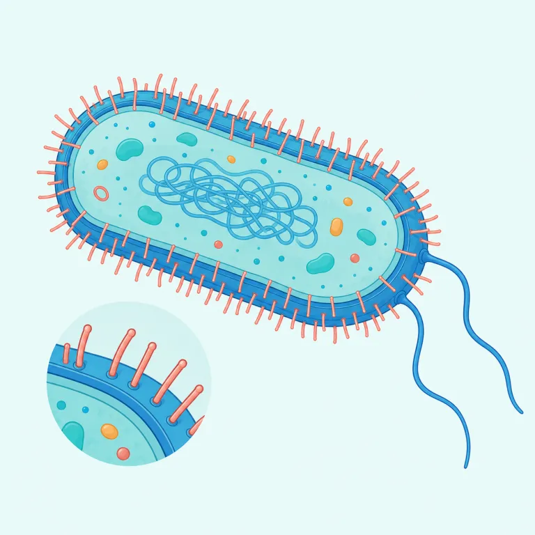 pili（線毛・名詞）の覚え方イラスト — pili は単数形 pilus とセットで覚えると残りやすい語です