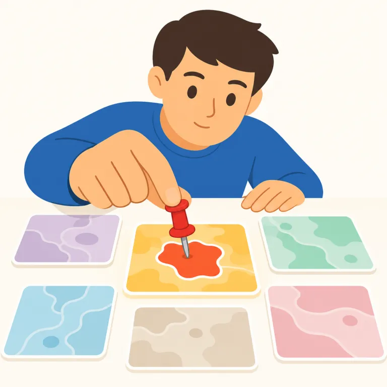 pin down（特定する・句動詞）の覚え方イラスト — pin down は、曖昧な情報を逃げない形に固定して「これだ」と特定する用法です