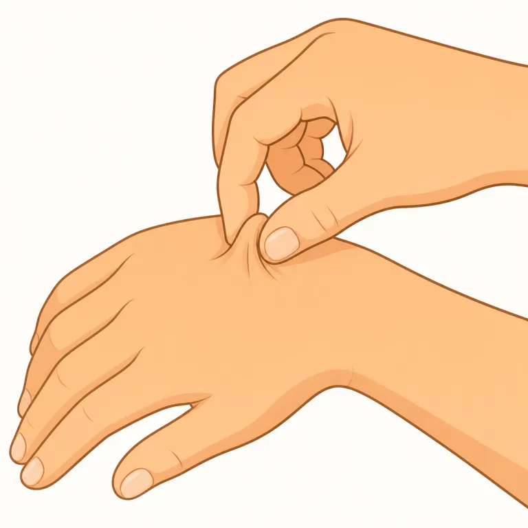 pinch（つねる、つまむ・動詞）の覚え方イラスト — pinch はまず動詞の「指でつまむ」を核に置くと、名詞の2用法が一気につながる