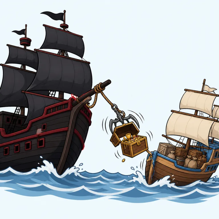 piracy（海賊行為・noun）の覚え方イラスト