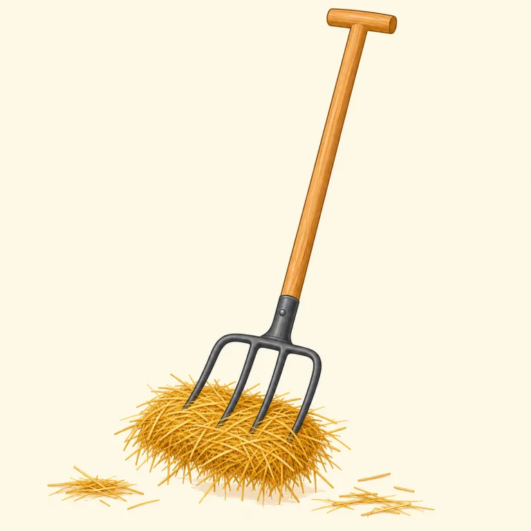 pitchfork（干し草フォーク・名詞）の覚え方イラスト — まず fork＝先の分かれた道具を軸に覚えると定着しやすいです